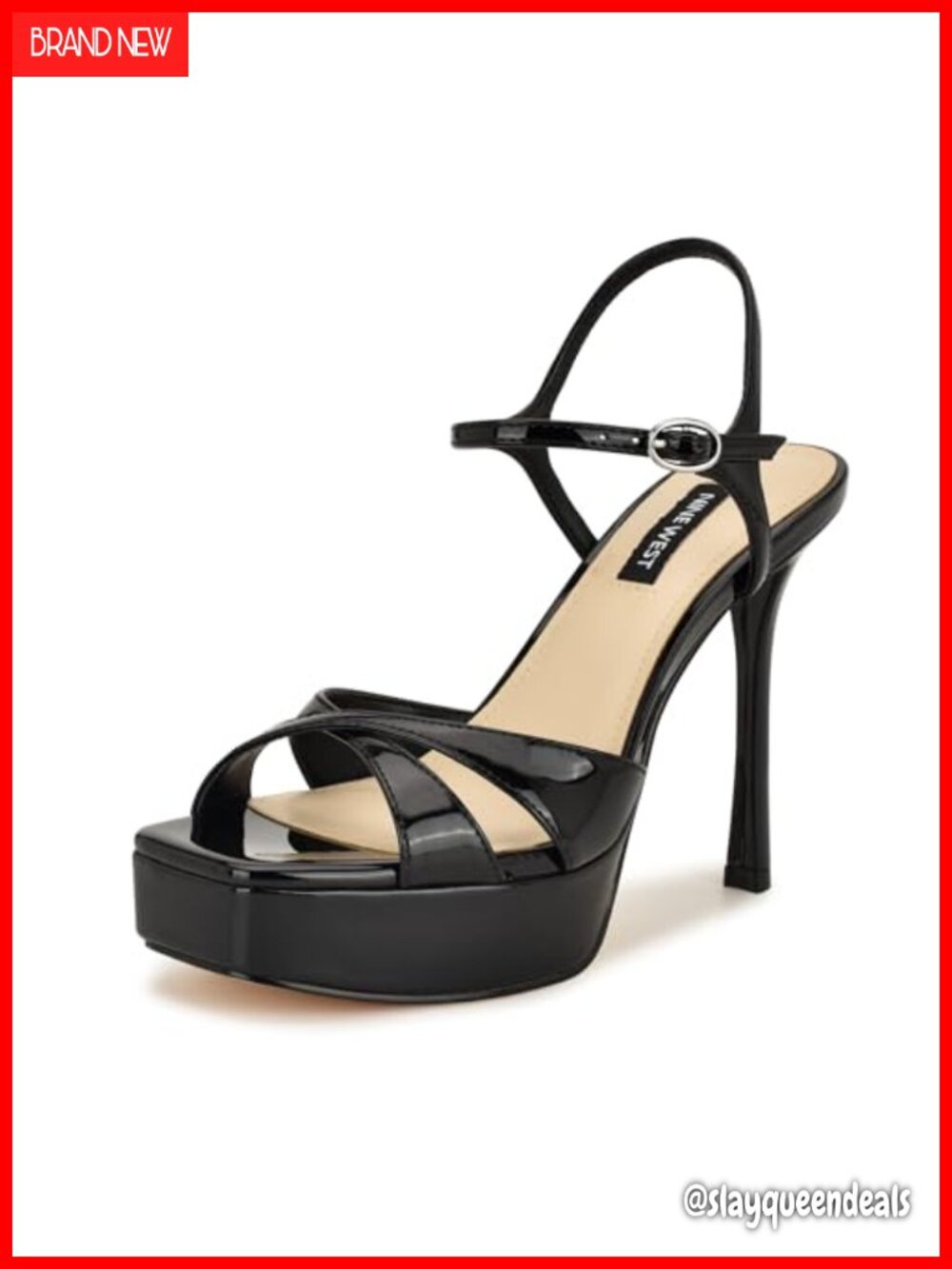 Nine West Tates Faux Patent Leather Stiletto Heel Platform Dress Sandals